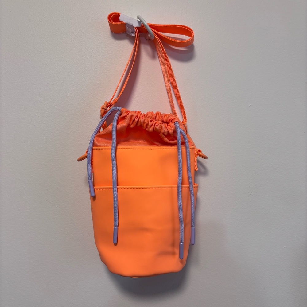 Drunk Elephant Neon Orange Water Bottle Carrier Bag With Purple Drawstring